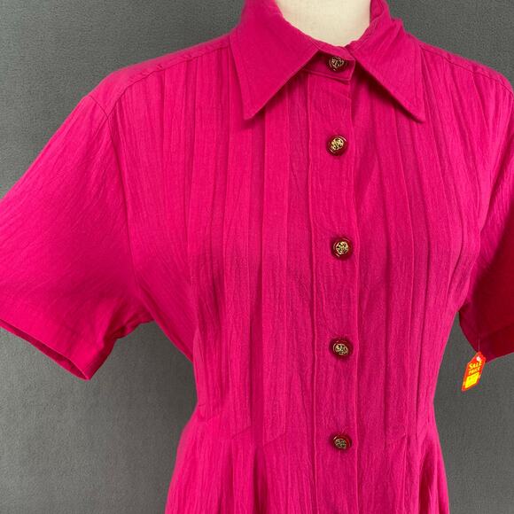 Vtg 80s 90s Two Potato Button Down Tie Back Short Sleeve Maxi Dress M Pink NOS - Picture 6 of 16